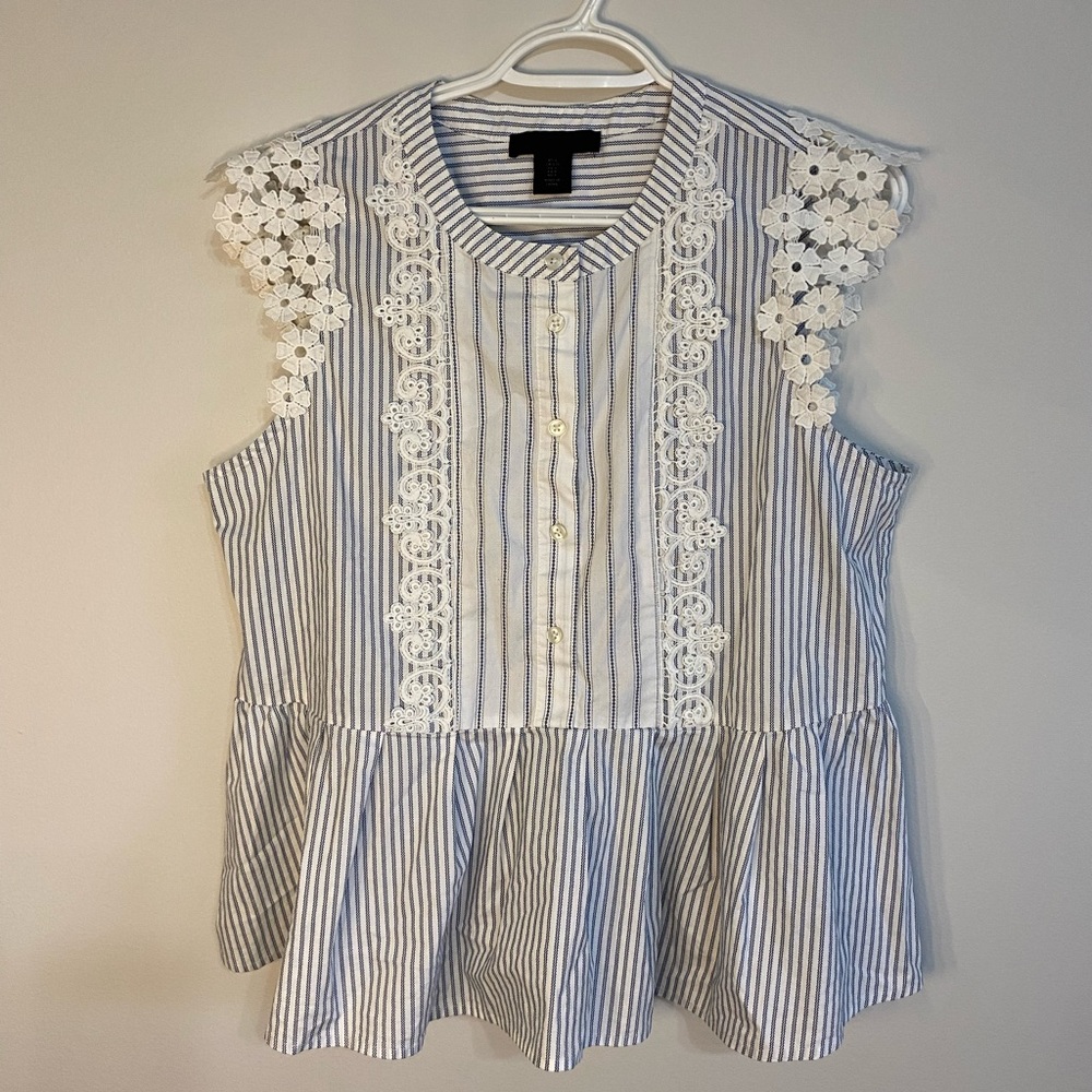Striped Sleeveless Top with Lace Accents